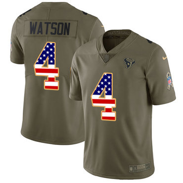 Nike Texans #4 Deshaun Watson Olive USA Flag Men's Stitched NFL Limited 2017 Salute To Service Jersey Nike Texans #4 Deshaun Watson Olive USA Flag Men's Stitched NFL Limited 2017 Salute To Service Jersey