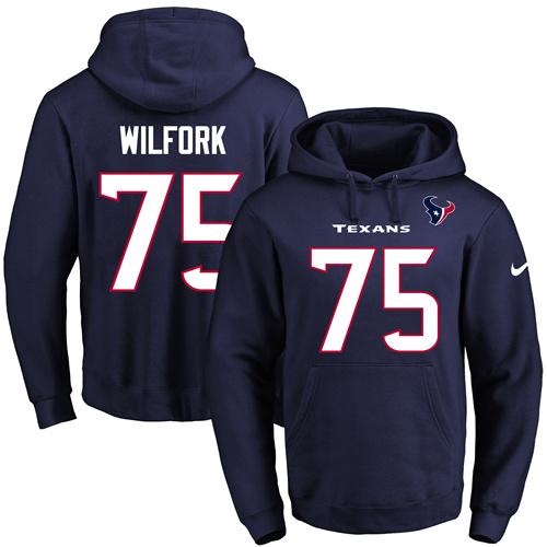 Nike Texans #75 Vince Wilfork Navy Blue Name & Number Pullover NFL Hoodie Nike Texans #75 Vince Wilfork Navy Blue Name & Number Pullover NFL Hoodie