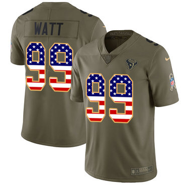 Nike Texans #99 J.J. Watt Olive USA Flag Men's Stitched NFL Limited 2017 Salute To Service Jersey