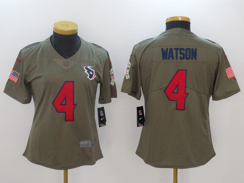 Nike Texans 4 Deshaun Watson Olive Women Salute To Service Limited Jersey