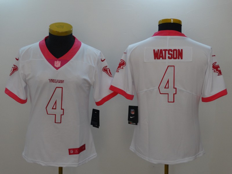 Nike Texans 4 Deshaun Watson White Pink Women Vapor Untouchable Player Limited Jersey