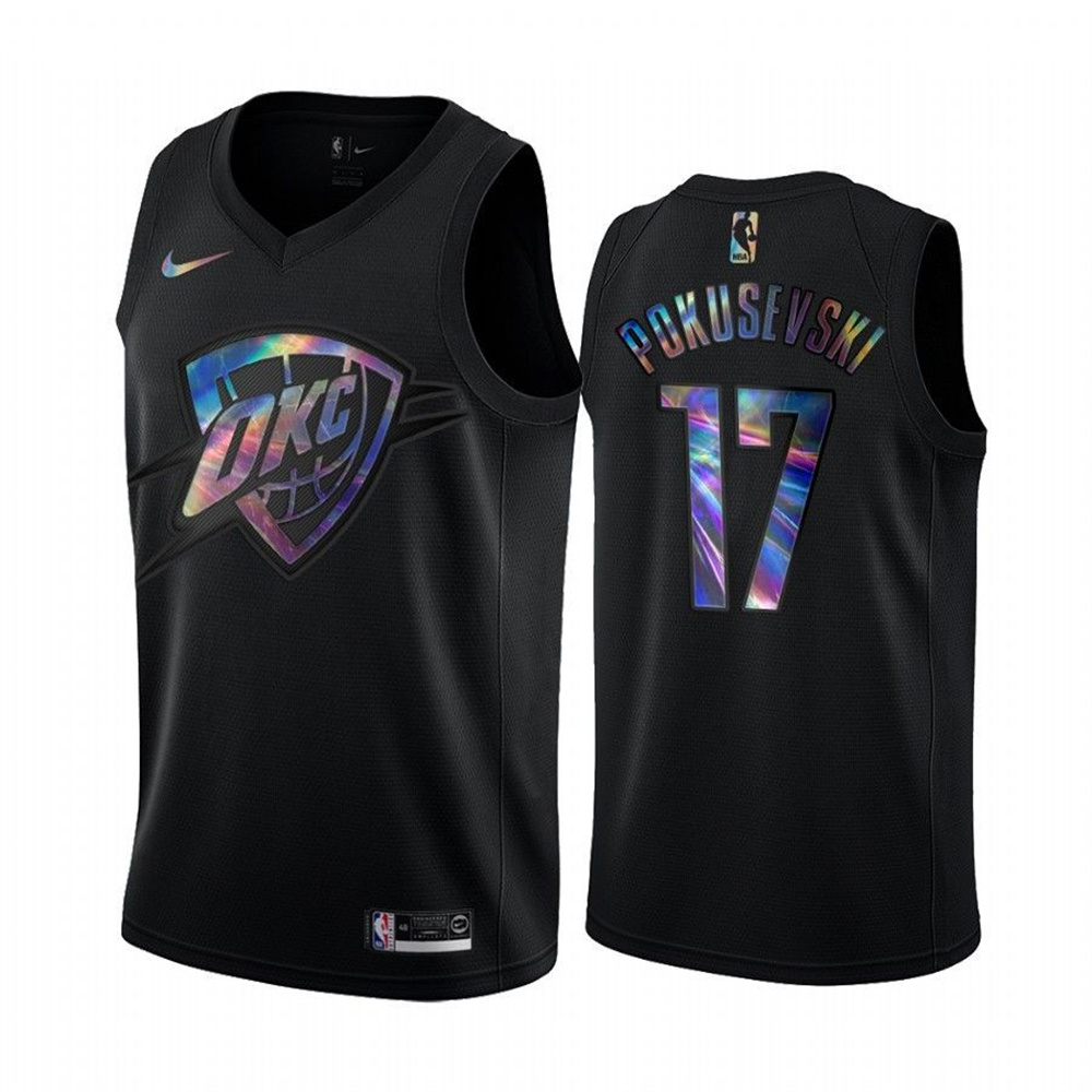 Nike Thunder #17 Aleksej Pokusevski Men's Iridescent Holographic Collection NBA Jersey - Black Nike Thunder #17 Aleksej Pokusevski Men's Iridescent Holographic Collection NBA Jersey - Black