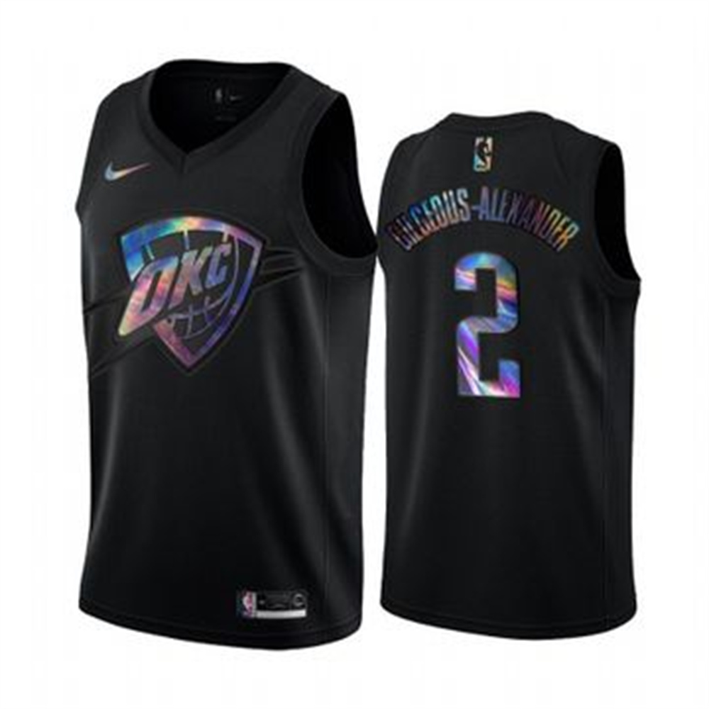 Nike Thunder #2 Shai Gilgeous-Alexander Men's Iridescent Holographic Collection NBA Jersey - Black Nike Thunder #2 Shai Gilgeous-Alexander Men's Iridescent Holographic Collection NBA Jersey - Black