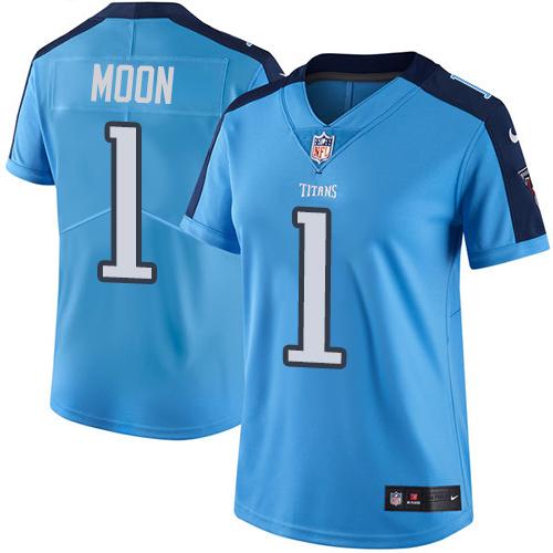 Nike Titans #1 Warren Moon Light Blue Team Color Women's Stitched NFL Vapor Untouchable Limited Jersey