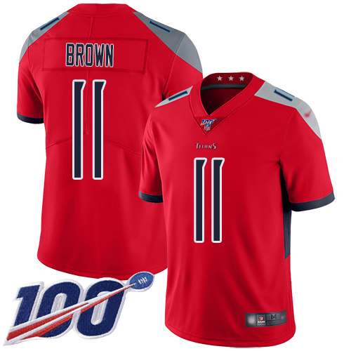 Nike Titans #11 A.J. Brown Red Men's Stitched Football Limited Inverted Legend 100th Season Jersey Nike Titans #11 A.J. Brown Red Men's Stitched Football Limited Inverted Legend 100th Season Jersey