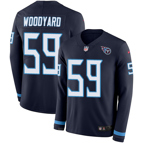 Nike Titans #59 Wesley Woodyard Navy Blue Team Color Men's Stitched NFL Limited Therma Long Sleeve Jersey Nike Titans #59 Wesley Woodyard Navy Blue Team Color Men's Stitched NFL Limited Therma Long Sleeve Jersey