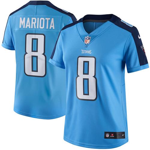 Nike Titans #8 Marcus Mariota Light Blue Team Color Women's Stitched NFL Vapor Untouchable Limited Jersey
