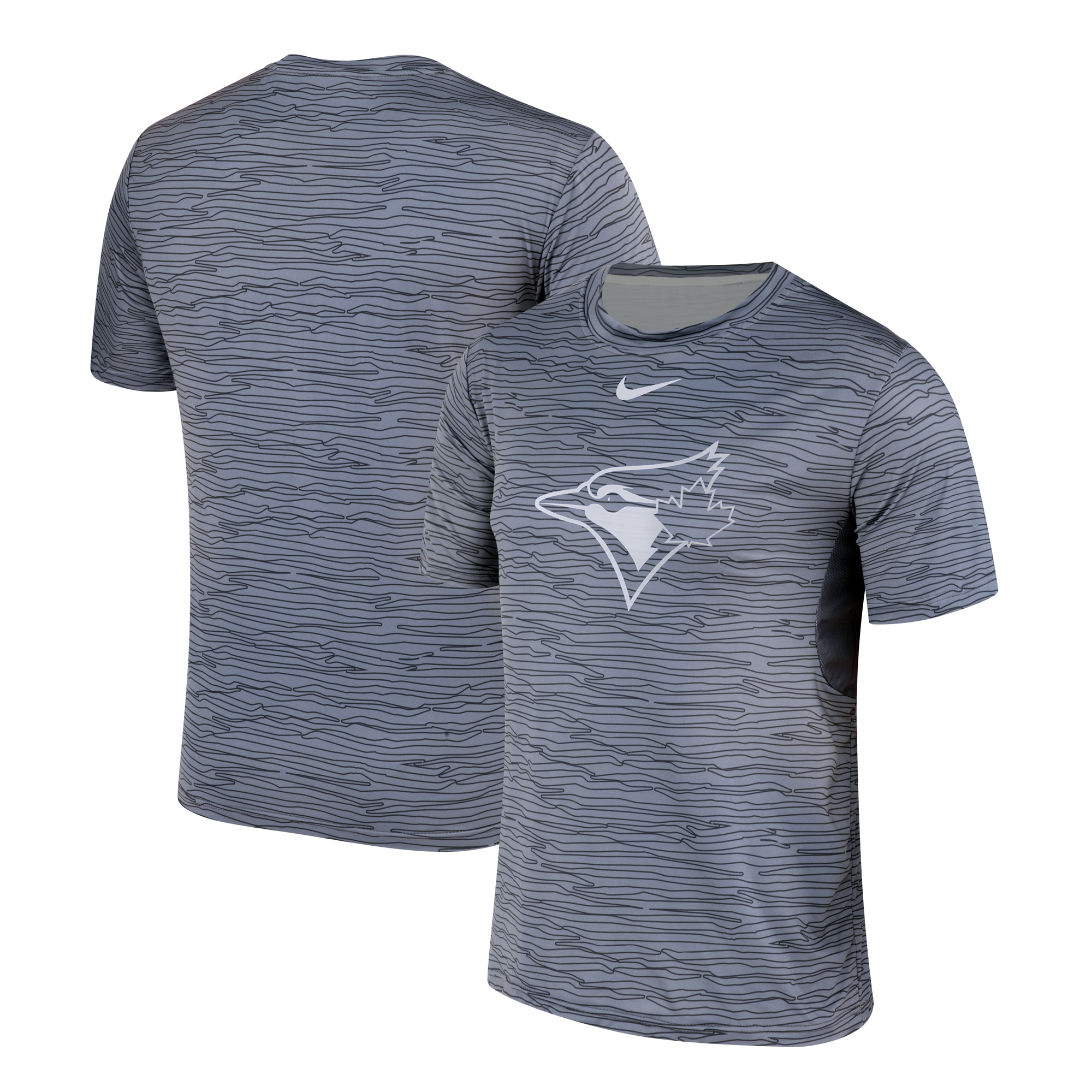 Nike Toronto Blue Jays Gray Black Striped Logo Performance T-Shirt Nike Toronto Blue Jays Gray Black Striped Logo Performance T-Shirt