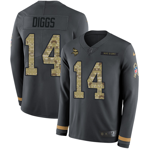 Nike Vikings #14 Stefon Diggs Anthracite Salute to Service Men's Stitched NFL Limited Therma Long Sleeve Jersey Nike Vikings #14 Stefon Diggs Anthracite Salute to Service Men's Stitched NFL Limited Therma Long Sleeve Jersey