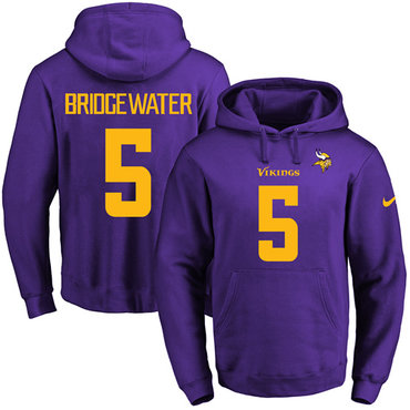 Nike Vikings #5 Teddy Bridgewater Purple(Gold No.) Name & Number Pullover NFL Hoodie Nike Vikings #5 Teddy Bridgewater Purple(Gold No.) Name & Number Pullover NFL Hoodie