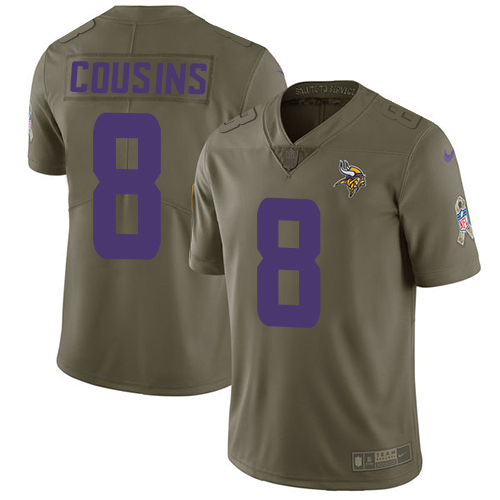 Nike Vikings #8 Kirk Cousins Olive Youth Stitched NFL Limited 2017 Salute to Service Jersey Nike Vikings #8 Kirk Cousins Olive Youth Stitched NFL Limited 2017 Salute to Service Jersey