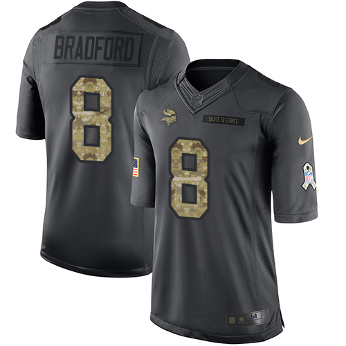 Nike Vikings #8 Sam Bradford Black Men's Stitched NFL Limited 2016 Salute To Service Jersey Nike Vikings #8 Sam Bradford Black Men's Stitched NFL Limited 2016 Salute To Service Jersey