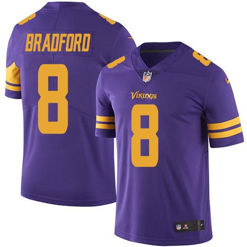 Nike Vikings #8 Sam Bradford Purple Men's Stitched NFL Limited Rush Jersey Nike Vikings #8 Sam Bradford Purple Men's Stitched NFL Limited Rush Jersey