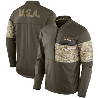 Nike Vikings Olive Salute to Service Sideline Hybrid Half-Zip Pullover Jacket Nike Vikings Olive Salute to Service Sideline Hybrid Half-Zip Pullover Jacket