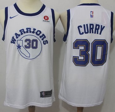 Nike Warriors #30 Stephen Curry White Throwback NBA Swingman Hardwood Classics Jersey