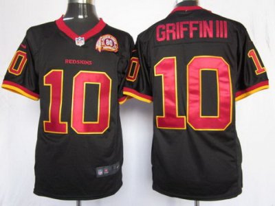2012 NEW NFL Washington Redskins 10 Robert Griffin III Black Jerseys W 80TH Patch(Game)
