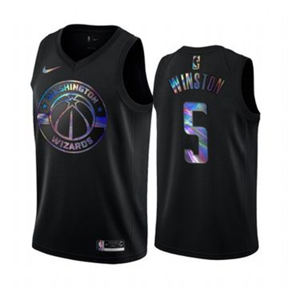 Nike Wizards #5 Cassius Winston Men's Iridescent Holographic Collection NBA Jersey - Black Nike Wizards #5 Cassius Winston Men's Iridescent Holographic Collection NBA Jersey - Black