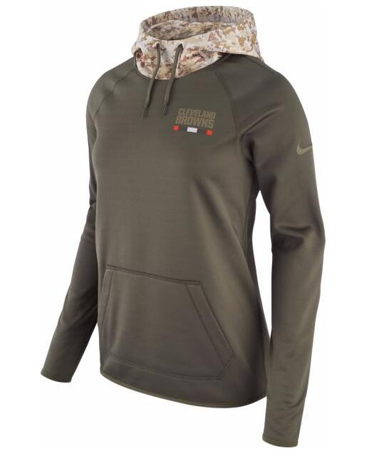 Nike Women's Cleveland Browns Olive Salute To Service Sideline Therma Pullover Hoodie Nike Women's Cleveland Browns Olive Salute To Service Sideline Therma Pullover Hoodie
