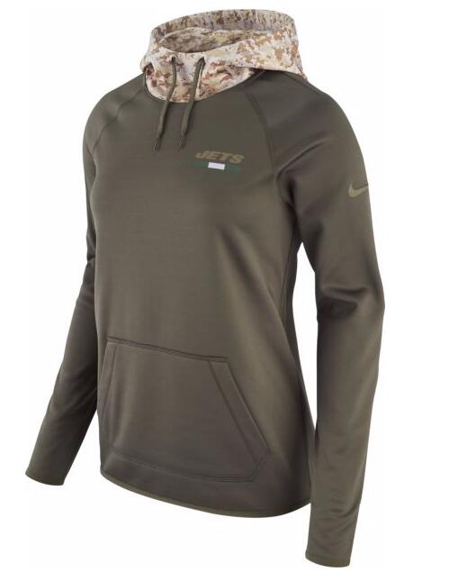 Nike Women's New York Jets Olive Salute To Service Sideline Therma Pullover Hoodie Nike Women's New York Jets Olive Salute To Service Sideline Therma Pullover Hoodie
