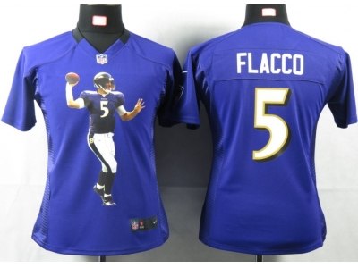 NEW Women Baltimore Ravens #5 Flacco Purple Portrait Fashion Game Jerseys