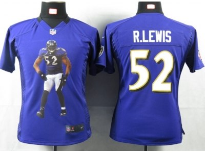 NEW Women Baltimore Ravens #52 R.lewis Purple Portrait Fashion Game Jerseys