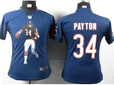 NEW NFL Women Chicago Bears #34 Payton Blue Portrait Fashion Game Jerseys