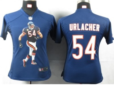 NEW Women Chicago Bears #54 Urlacher Blue Portrait Fashion Game Jerseys