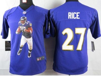 NEW Youth Baltimore Ravens #27 Rice Purple Portrait Fashion Game Jerseys