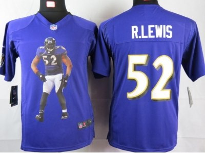 NEW Youth Baltimore Ravens #52 R.lewis Purple Portrait Fashion Game Jerseys