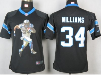 NEW Youth Carolina Panthers #34 Williams Black Portrait Fashion Game Jerseys