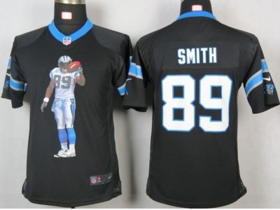 NEW Youth Carolina Panthers #89 Smith Black Portrait Fashion Game Jerseys