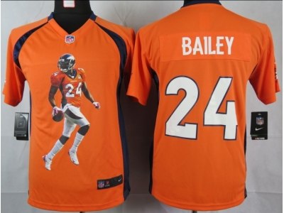 NEW Youth Denver Broncos #24 Bailey Orange Portrait Fashion Game Jerseys