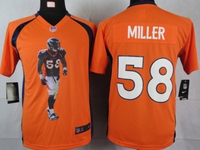 NEW Youth Denver Broncos #58 Miller Orange Portrait Fashion Game Jerseys