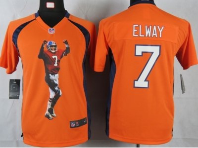 NEW Youth Denver Broncos #7 Elway Orange Portrait Fashion Game Jerseys
