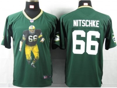 NEW Youth Green Bay Packers #66 Nitschke Green Portrait Fashion Game Jerseys