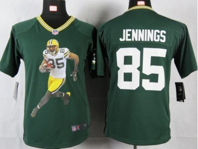 NEW Youth Green Bay Packers #85 Jennings Green Portrait Fashion Game Jerseys