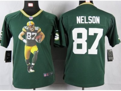 NEW Youth Green Bay Packers #87 Nelson Green Portrait Fashion Game Jerseys