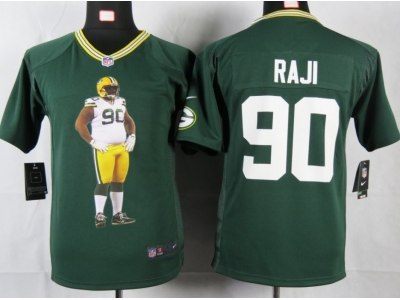 NEW Youth Green Bay Packers #90 Raji Green Portrait Fashion Game Jerseys