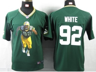 NEW Youth Green Bay Packers #92 White Green Portrait Fashion Game Jerseys