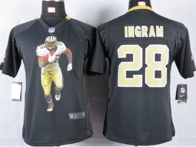 NEW Youth New Orleans Saints #28 Ingram Black Portrait Fashion Game Jerseys