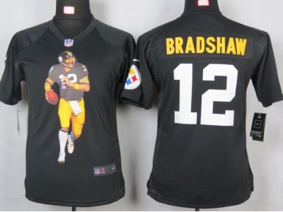 NFL NEW Youth Pittsburgh Steelers #12 Bradshaw Black Portrait Fashion Game Jerseys