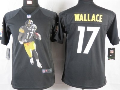 NEW Youth Pittsburgh Steelers #17 Wallace Black Portrait Fashion Game Jerseys