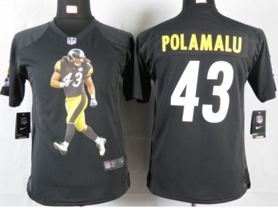 NEW Youth Pittsburgh Steelers #43 Polamalu Black Portrait Fashion Game Jerseys