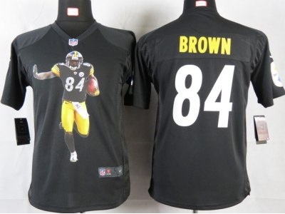 NEW Youth Pittsburgh Steelers #84 Brown Black Portrait Fashion Game Jerseys