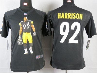 NEW Youth Pittsburgh Steelers #92 Harrison Black Portrait Fashion Game Jerseys