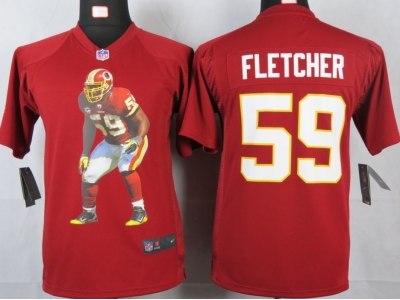 NEW Youth Washington Red Skins #59 Fletcher Red Portrait Fashion Game Jerseys