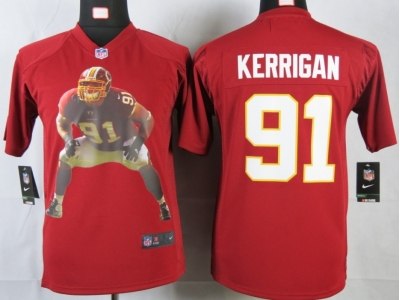 NEW Youth Washington Red Skins #91 Kerrigan Red Portrait Fashion Game Jerseys