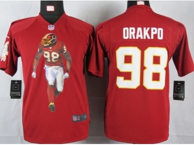 NEW Youth Washington Red Skins #98 Orakpo Red Portrait Fashion Game Jerseys