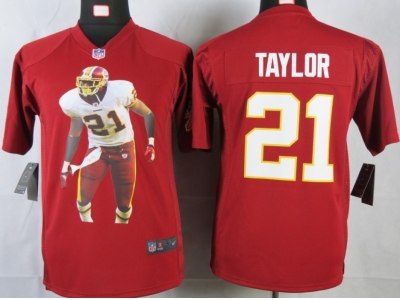 NEW Youth Washington Red Skins 21 Taylor Red Portrait Fashion Game Jerseys