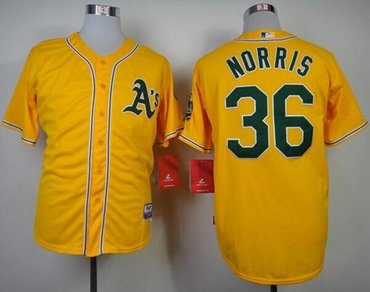 Oakland Athletics #36 Derek Norris Yellow Cool Base Stitched Baseball Jersey
